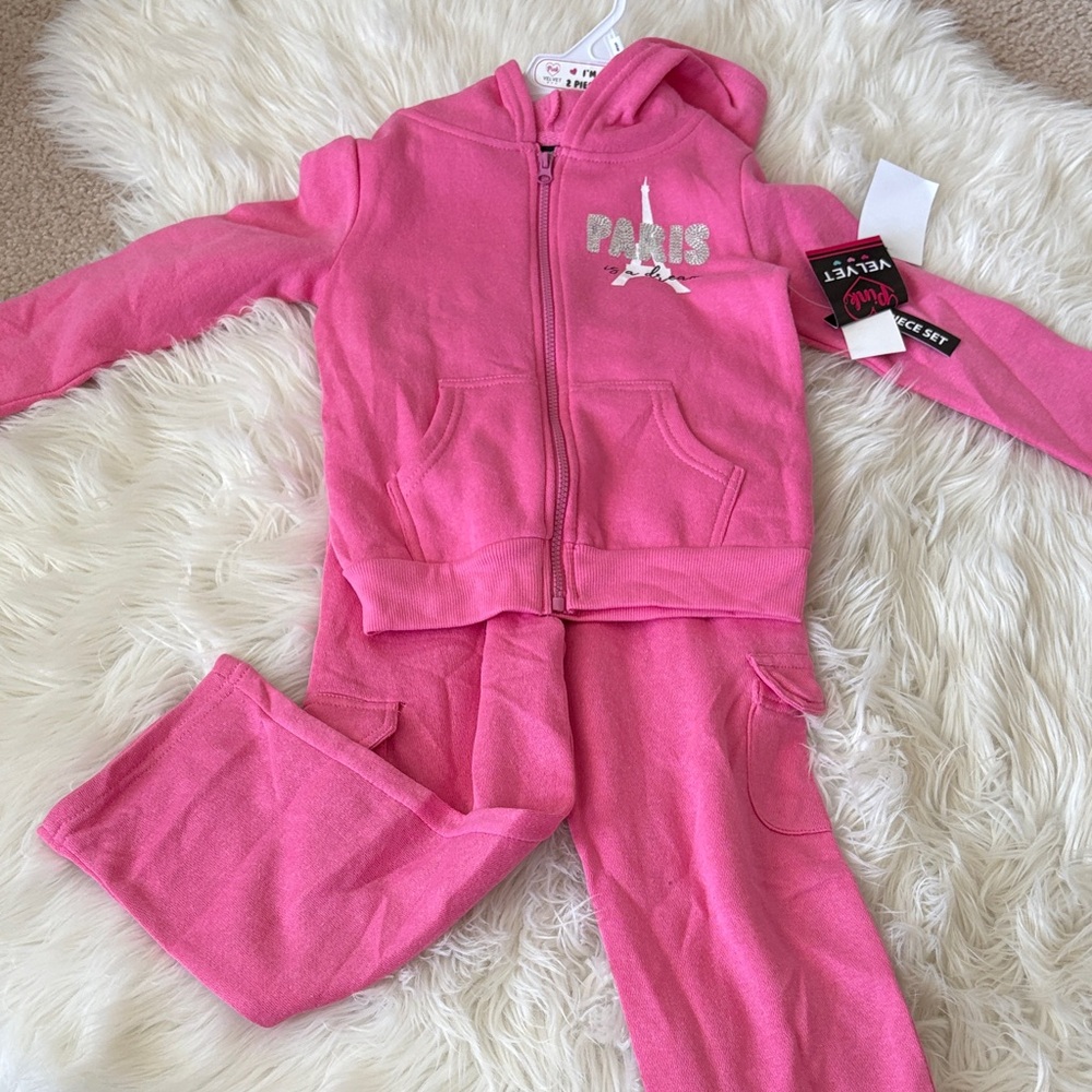 Velvet Kids Pink Hoodie and Pants Set